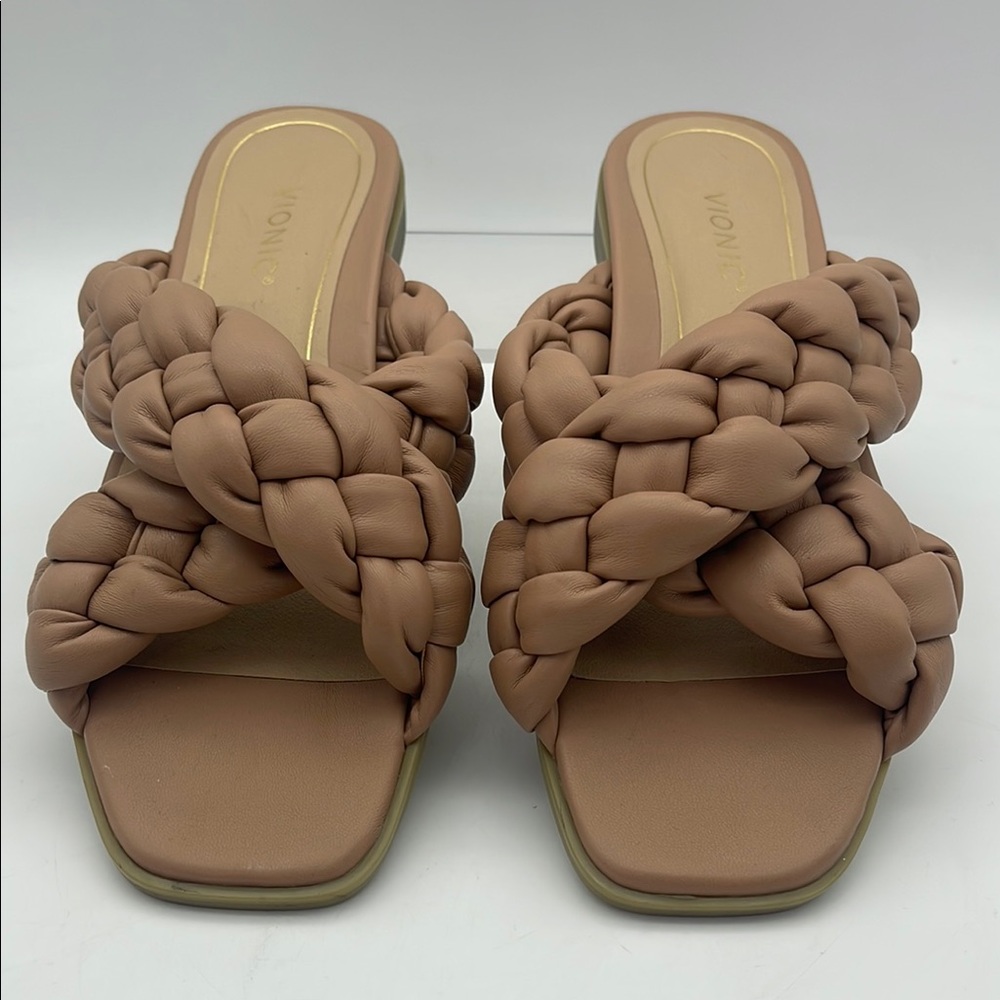 Vionic Braided Slide Sandals in Taupe